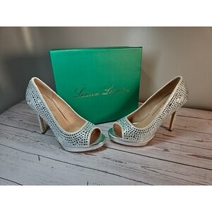 Lauren Lorraine Candie 12 Rhinestone Platform Wedding Dress Pumps Sz 7.5 Holiday
